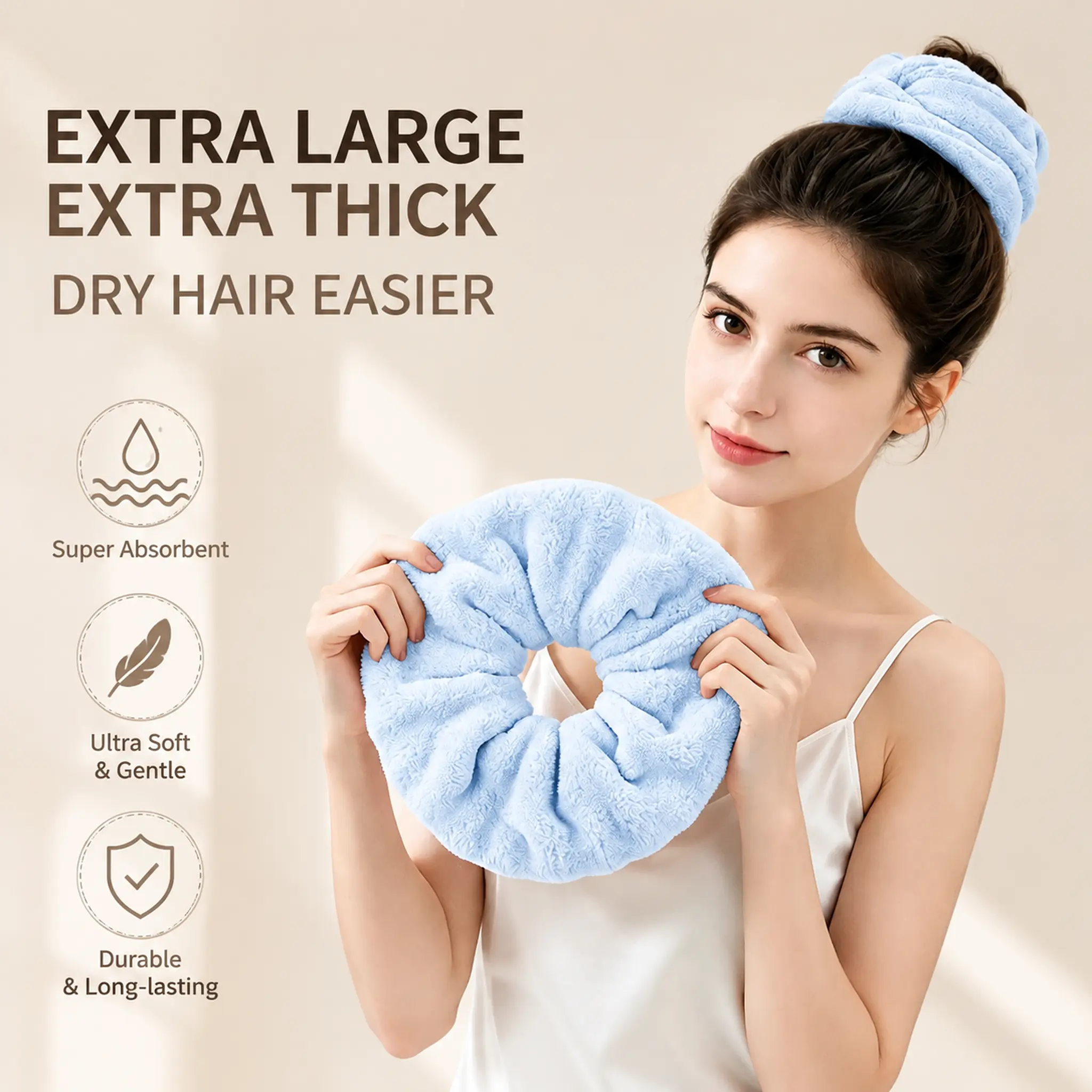 Oversized Microfiber Hair Towel Scrunchies for Women, Super Absorbent Soft Plush Hair Ties for Wet Hair, Quick Dry Hair Wrap for Washing Face