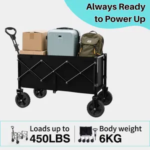 Heavy-Duty Foldable Utility Wagon with 360° Wheels, Adjustable Handle & 450LBS Capacity - Portable Cart for Groceries, Camping, Beach