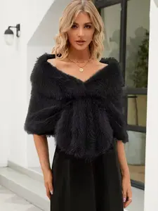 Women's Fashion New Shawl, Winter Party Banquet Faux Fur Wrap, Thick Warm Windproof Scarf, Fluffy Soft Scarf, Poncho Stylish and Cozy Accessories, Crossed shawl