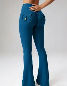 Women's wide-leg sports pants, high-waisted cargo fitness yoga pants with hidden pleats and pockets, seamless wide-leg joggers, camouflage sports pants for activewear, spring fashion. Women's bottom jeans. Womenswear Trouser Streetwear Minimalist Basic