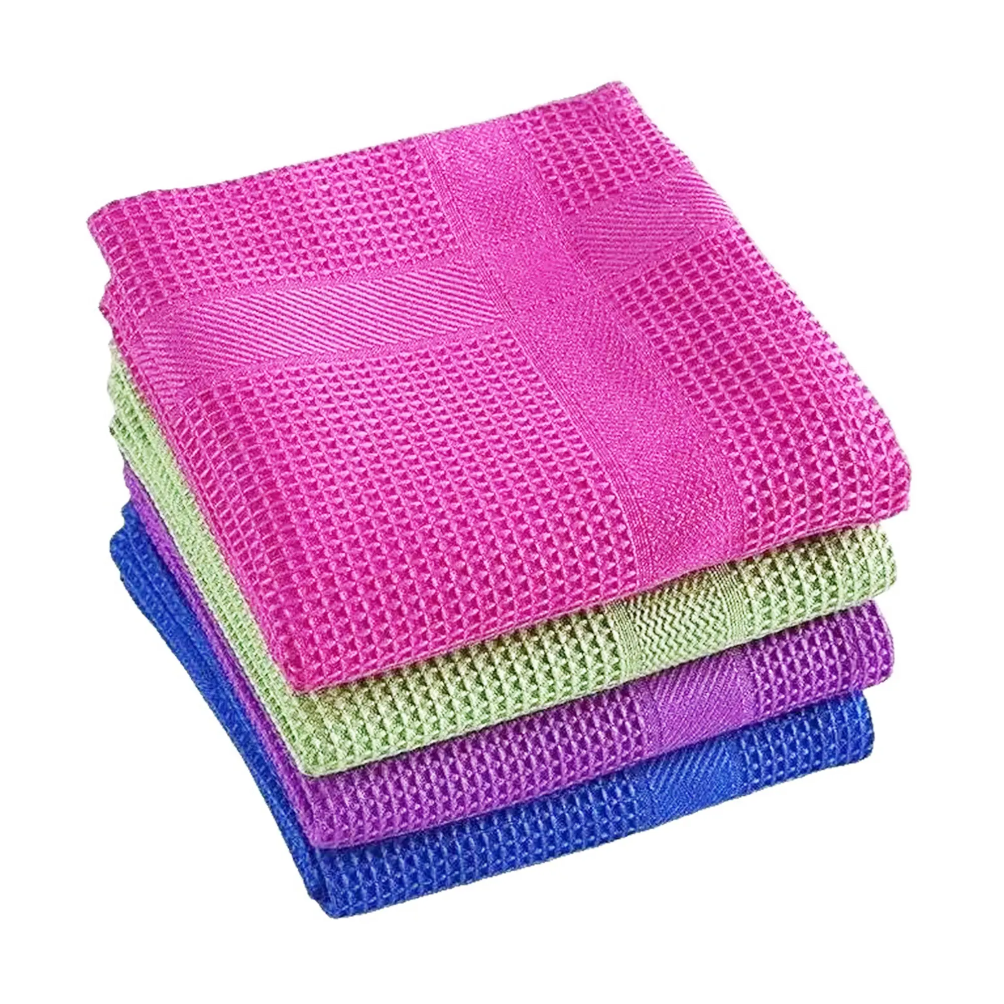 10-Count Rectangular Reusable 100% Cotton Waffle Knit Kitchen/Home Cleaning Cloths, Smooth Multipurpose Absorbent Traceless Quick-Drying Cloud-Soft for Multi-Surface Spot Clean (Random Color)