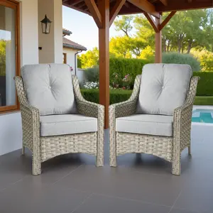 【Summer Vibes】OVIOS 2-Piece Outdoor Patio Chairs Set, Wicker Single Chairs with Cushions, All-Weather Outdoor Seating for Backyard Patio Porch Deck Garden Balcony Patio Furniture Set Lounge
