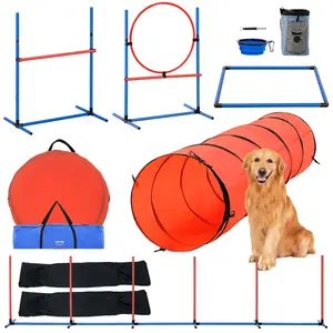 【DealsForYouDays】VEVOR Dog Agility Training Equipment,  , 5 PCS Set Upgrade with Adjustable High Hurdles,6 Weave Poles,Extended Tunnel,Jump Ring,Pause Box,Whistle,Foldable Bowl,Puppy Obstacle Course Kit with Storage Bag