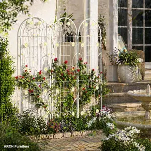 4 Pack Cream White Rustproof Metal Garden Trellis (71" x 19.7") - Outdoor Climbing Plant Support for Beans, Ivy Vines