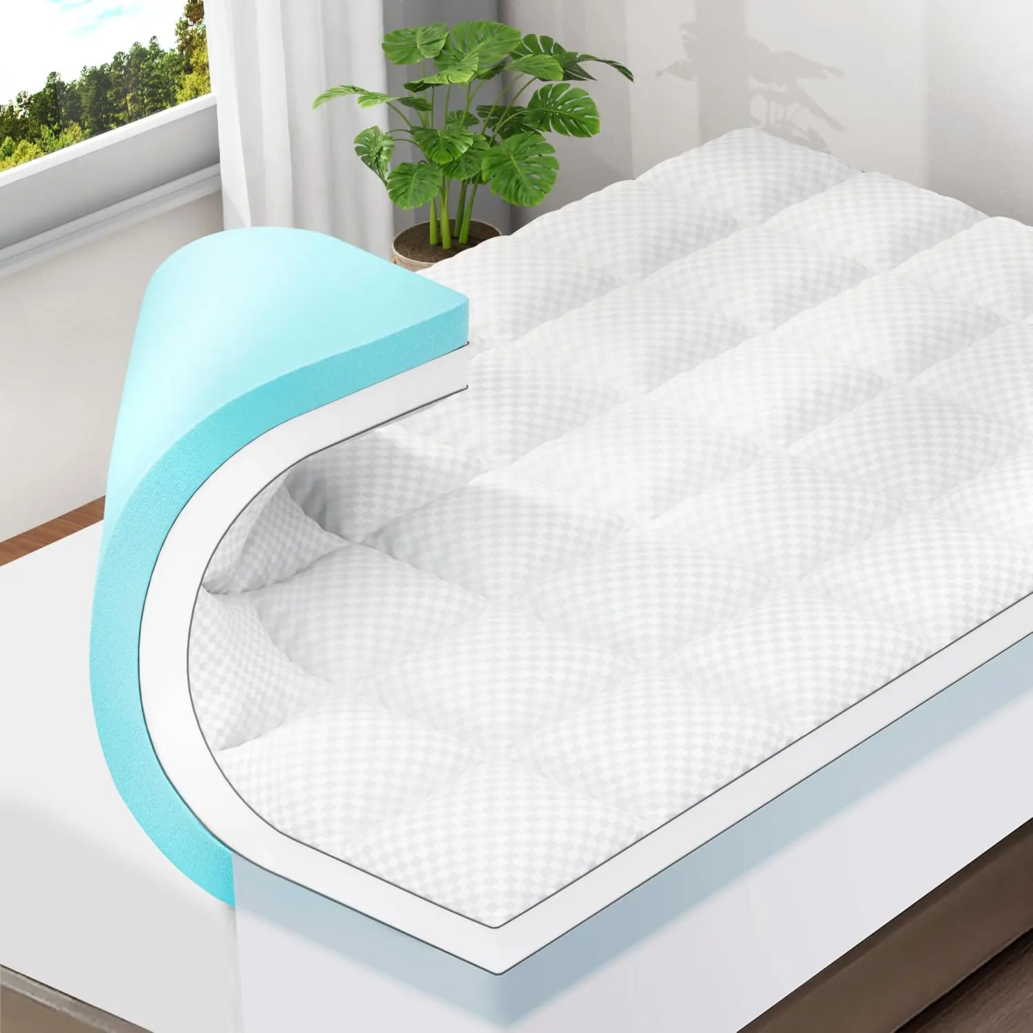 4 Inch Dual-Layer Mattress Topper, Gel Memory Foam, White | 2 Inch Gel Memory Foam Base and 2 Inch Cooling Pillow Top Mattress Cover, Deep Pocket Fits Mattresses Up to 21”, Queen