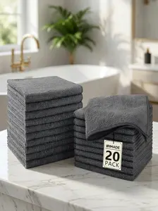 Unisex 20-Pack Premium Microfiber Face Towels (12"x12") - Ultra Soft, Fast Drying, Highly Absorbent Washcloths for Bathroom, Daily Skincare Use, Face Towel