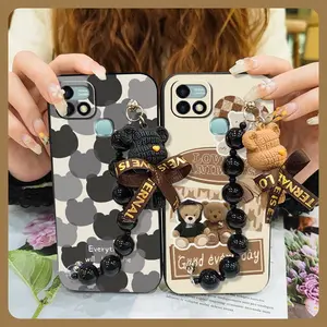 Anti-knock Waterproof Phone Case For infinix X659B/HOT 10i Simplicity Dirt-resistant Bear bracelet Back Cover soft case Cartoon Black pearl pendant protective case cute