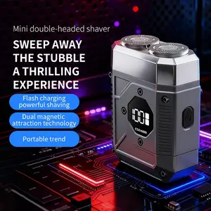 New Mech Mini Dual-Head Shaver, Refreshing Razor, Portable Digital Beard Trimmer, Washable, Travel-Friendly, Men's Grooming Tool, USB Rechargeable Shaver