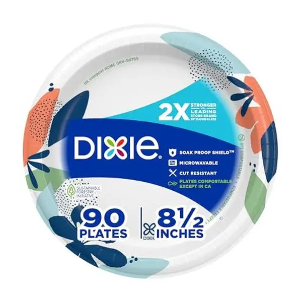 Medium Paper Plates, 8.5 Inch, 90 Count, 2X Stronger*, Microwave-Safe, Soak-Proof, Cut Resistant, Disposable Plates For Everyday Breakfast, Lunch, & Dinner Meals