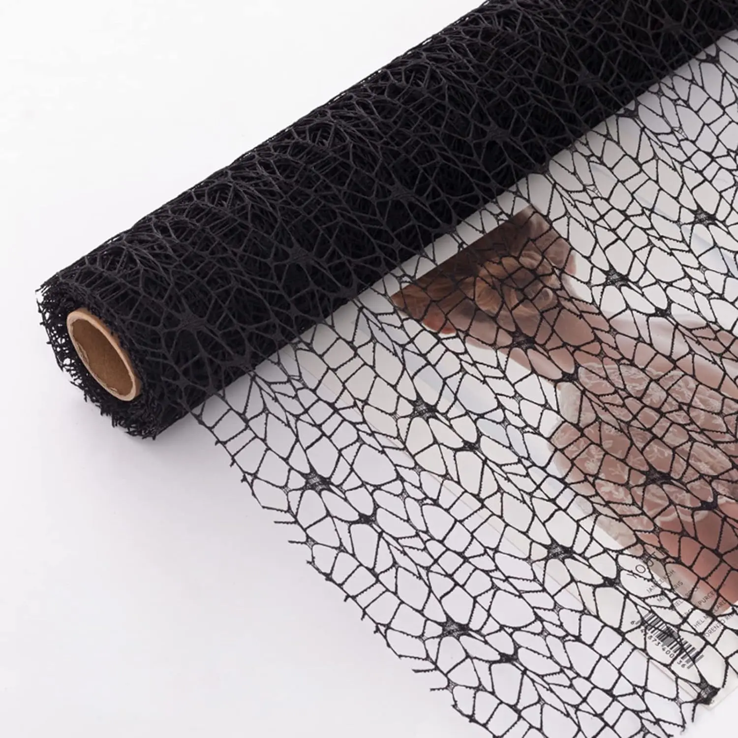 Korean Jacquard Net Mesh Openwork Floral Wrapping Paper 1 Roll Florist Supplies Flower Bouquet Wrapping Paper Floral Supplies for Fresh , 50cm x 5 Yard (Black)
