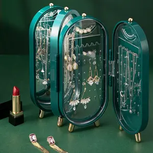 Foldable mirror screen jewelry rack portable desktop storage Nordic style upright display rack,Multifunctional Earring and Necklace Storage Box, Stylish Home Decor for Accessories