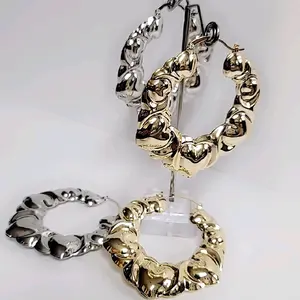 Hearts & Kisses Large Bulky Lightweight Hoops - Gold Filled/Oro Laminado
