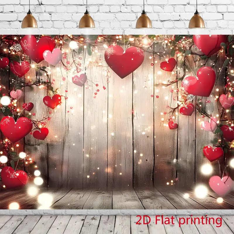 Valentine's Day Backdrop Banner Kit - Romantic Red Heart, Floral Design with "LOVE" Text, Golden Lights, Sparkling Accents - Lightweight, Hanging, Easy Setup for Photo Booths, Room Decor - Indoor-Outdoor Home & Festive Supply, Wrinkle Resistant, Parties,