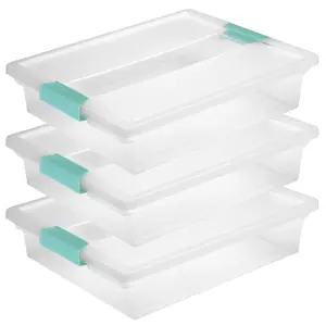 Plastic Storage Containers With Lids For Organizing - 3 Pack Home Organizer Boxes Plastic Bins
