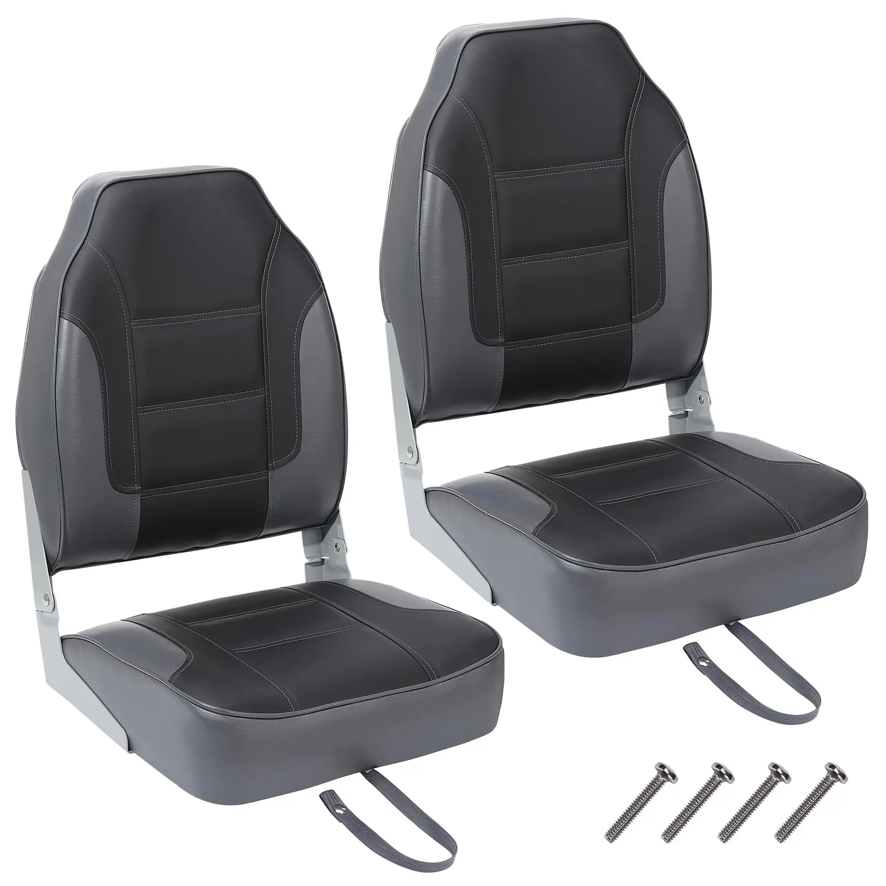 Garvee 2 Pack High Back Folding Boat Seats with Thick Sponge Padding and Stainless Steel Screws, Fold-Down Design for Speedboats, Canoes, and Sightseeing Boats
