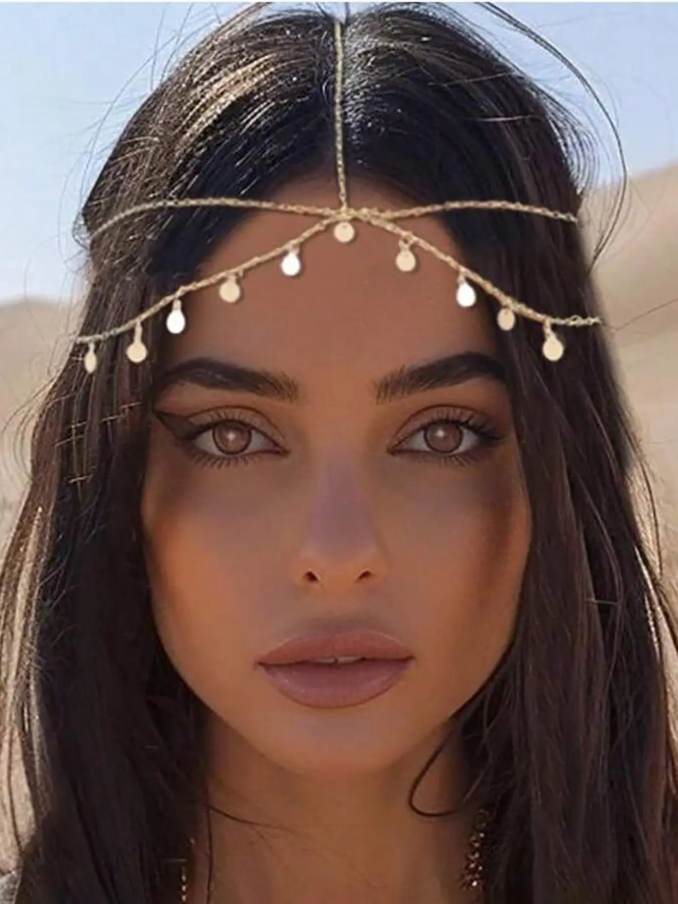 Boho Head Chain Gold Sequins Headbands Chain Layered Bridal Headpiece Jewelry Festival Wedding Hair Accessories For Women Head Jewelry Bridal Accessory
