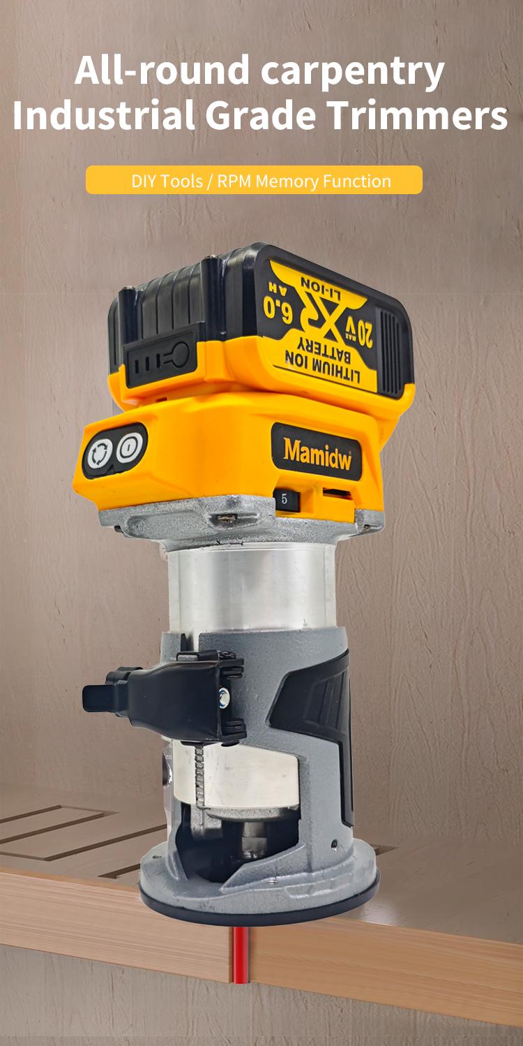 Cordless Palm Trim Router Bare Tool, Brushless Motor, 5-Speed Lock, 5 Adjustable Speeds (12,000 to 30,000 RPM), Edge Trimming & Carving, Compatible With Dewalt 20V Battery, Woodworking Slotting Tool detail 1