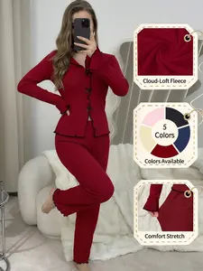 Women's Spring Fall Pajama Set, Slim-Fitting V-Neck Long Sleeve, Sweet Bow Design, Comfortable Home Wear, Two-Piece, Loungewear, Nightwear, Pjs