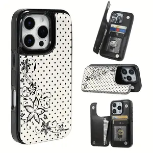 Phone Case - Floral Vines Against a Polka-Dot Background Textured Card Holder Phone Case Compatible with Iphone 17 Pro Max/Air/16/15/14/13/12/11 Series Samsung S22/S23/S24/25 Series Perfect Gift Choice