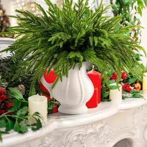 6 or 12 Pcs Real Touch Norfolk Pine Branch -19" Artificial Christmas Green Plants Branches Faux Greenery Stem Fake Cedar Pine Picks for Vase DIY Crafts Garland Wreath Xmas Indoor Outdoor Home Decor