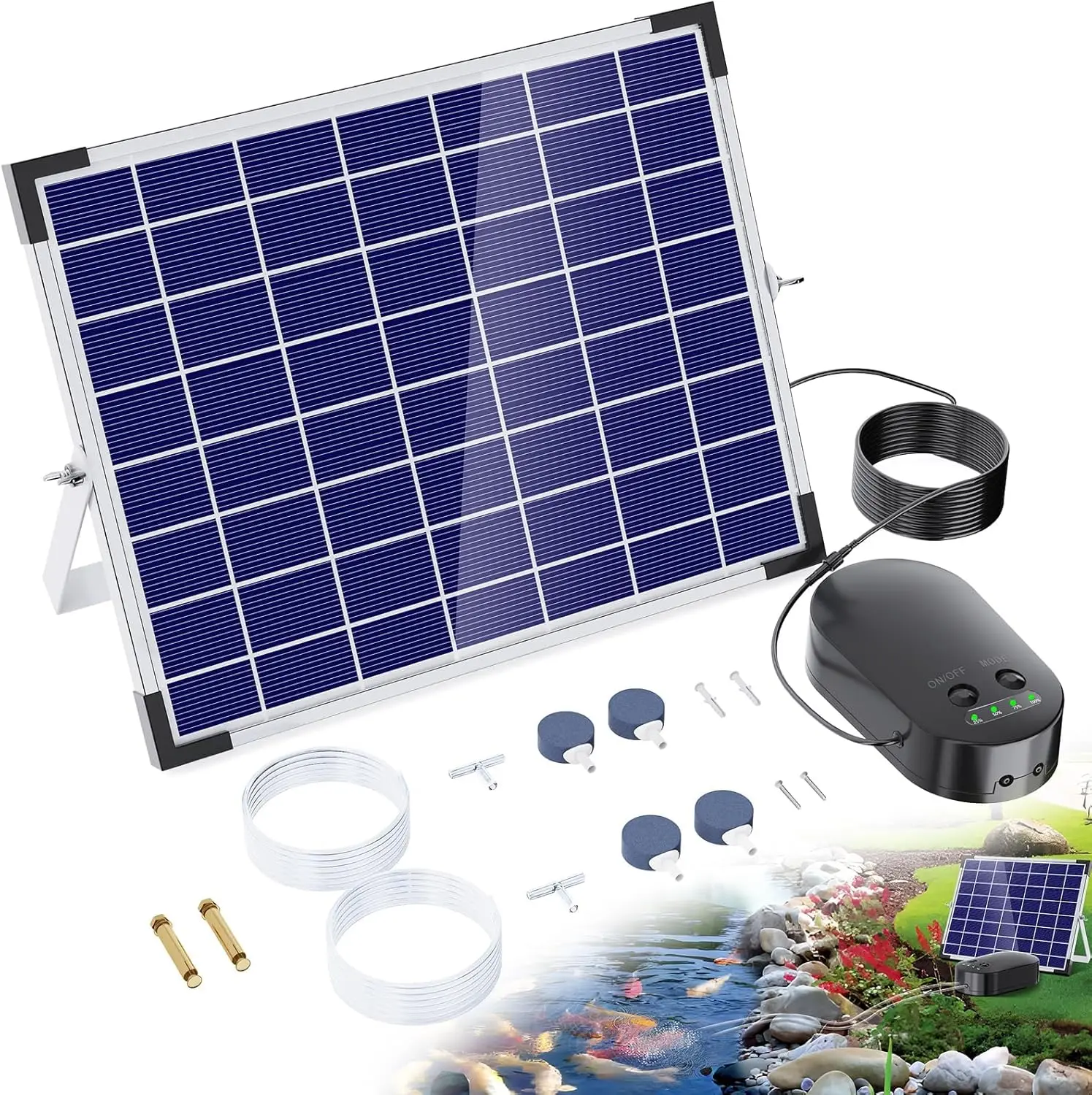 POPOSOAP 15W Solar Pond Aerator, Solar Air Pump with Adjustable Airflow, Quiet Solar Pond Oxygen Pump for Koi Pond, Garden Pond, Fish Tank, Hydroponics