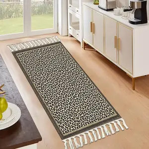 Handmade Leopard Print Runner Rug, 100% Polyester Thick Mat, Entryway Living Room Decor, Flat Print Fade-Resistant, Home Path Decoration