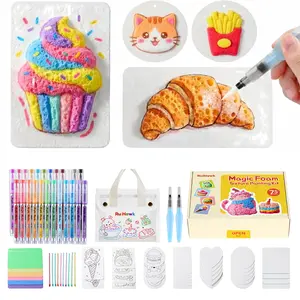 Magic Foam Texture Painting Kit 75PCS, 3D DIY Drawing & Painting Supply Kit with 38 Foam Texture Sheets, 24 Acrylic Paint Markers & 2 Water Brushes, Creative Art Set for Kids