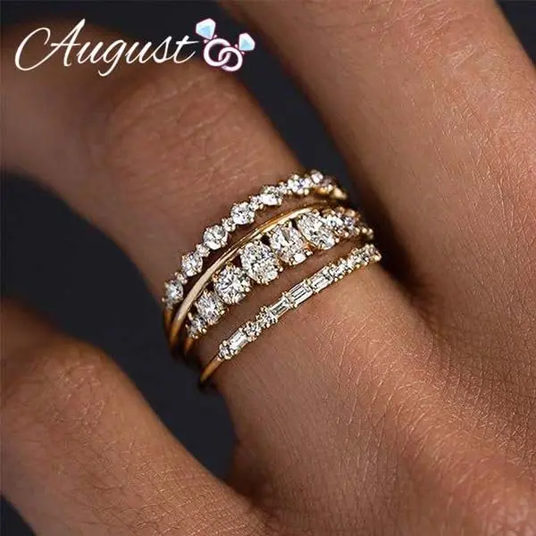 Women's 4-Piece Stackable Cubic Zirconia Ring Set - Synthetic Zircon Artificial Zircon Wedding Engagement Rings, Anniversary Jewelry Gift for Wives, Wedding Ring Sets