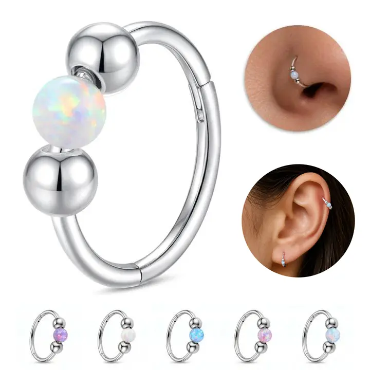 5PCS 18G Opal Nose Rings Hoop, 10mm Hypoallergenic 316L Surgical Steel Nose Rings, Piercing Jewelry for Nose Ring Septum Ring Cartilage Earring, Jewelry Gift for Women Men