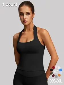 1/2 Pcs Women's Yoga Halter Neck Tank Top with Removable Pads, Three-Layer Seamless Backless Tank Tops Athletic Style Activewear Casual Solid Color Soft All Seasons Wear