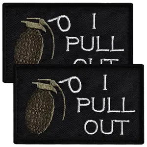 2Pcs I Pull Out Patch Set, 2x3 Inches (5x8 cm) Embroidered Grenade Tactical Morale Patches with Hook Backing for Vest, Backpack, Hat, Dog Harness