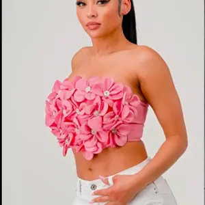 Valentine's Flower Top  Floral Design, Ruffled Detail, Women's Casual Top for Valentine's Day - Womenswear, Shirts