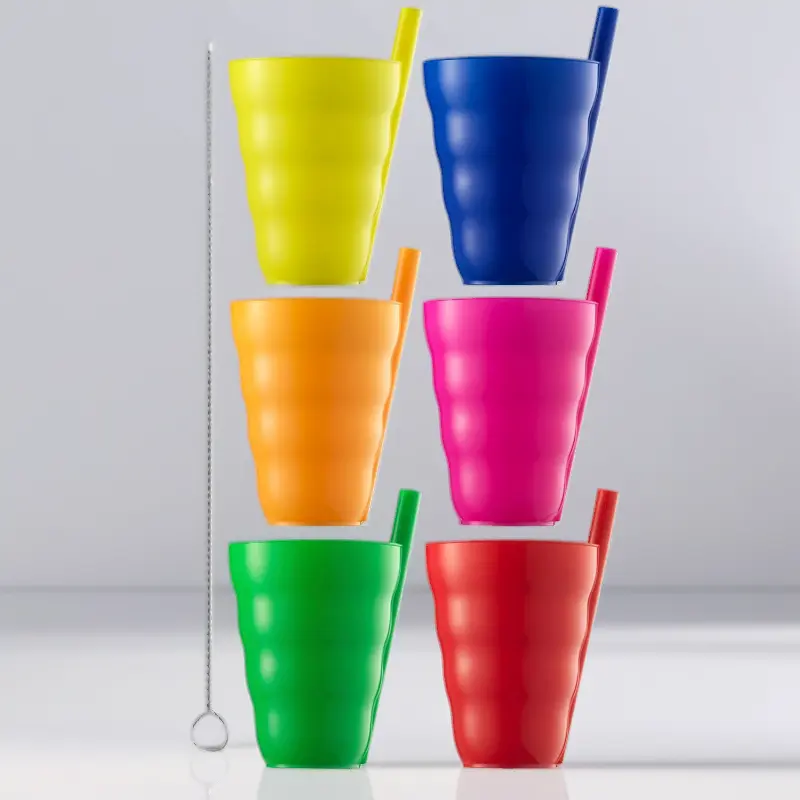 Kids Cups Set of 6, 10oz Toddler Cups with Straws, Stackable BPA-Free Plastic Sip Tumblers for Water, Juice & Milk, Dishwasher Safe Neon Cups for Everyday Use