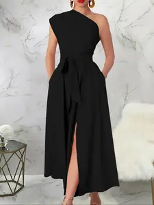 Elegant Women's One-Shoulder Split Dress, Fashionable and Comfortable Summer Style, Perfect for Parties and Special Occasions