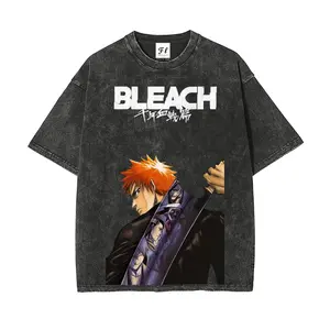 Bleach Kurosaki Ichigo Hollow Form Vintage T Shirt 100% Pure Cotton Washed Acid Heavyweight Streetwear Unisex Casual Daily Fan Gift