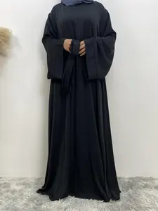 Women's Solid Long Sleeve Belted Lounge Dress, Casual Comfy Round Neck Loose Long Dress for Daily Home Wear, Muslim Arabic Abaya, Ladies Islamic Clothes for All Seasons, Sleepwear for Women, Modesty Clothing, Lounge Set for Women