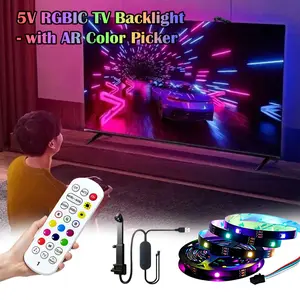RGBIC TV Background Light Strip with Ar Color Sensor, 24-Key Remote Control, Adjustable Color and Brightness, Dimmable Led Lights, Flexible and Cuttable, Ideal for Gaming Room, Living Room, Home Theater Decor