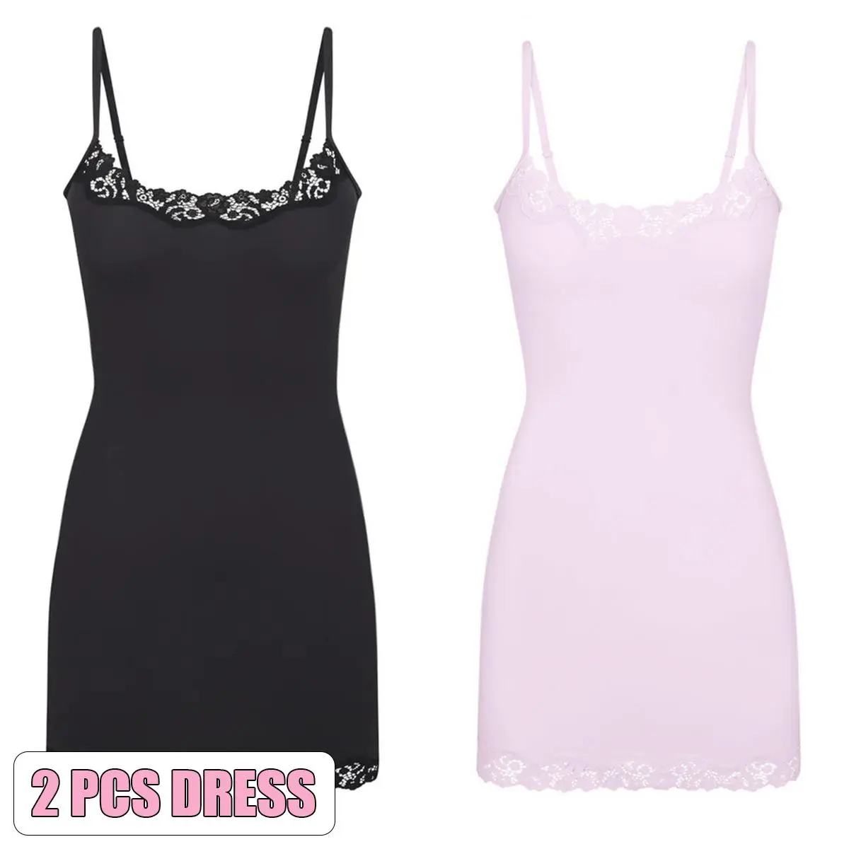 2pcs Dress(Black/Pink)