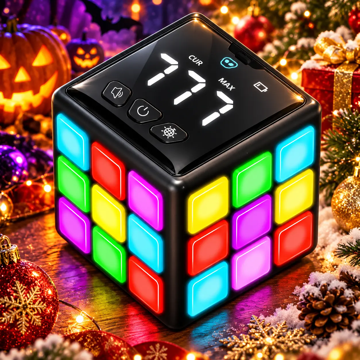 Light-Up Cube Game, 15-in-1 Interactive Rechargeable LED Brain Puzzle Toy with Score Screen, Handheld Memory Challenge Cube with Speed & Reaction Games,Music Composition STEM Learning Toy for Kids Ages 6+,Family Party Birthday Holiday Gift for Boys Girls