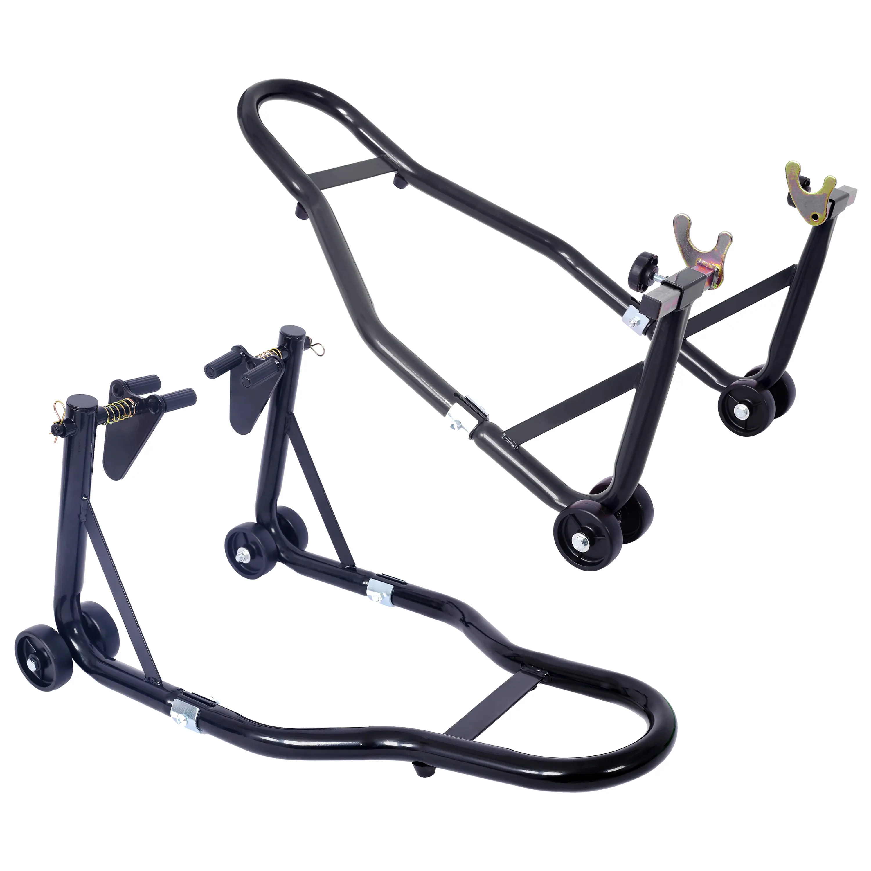 Industrial Steel Rust-Resistant Motorcycle Paddock Stand, 1000 lbs Capacity, 7.90-9.25 in Adjustable Width, Nonslip Elongated Grip, 4 High-Quality PP Wheels, Front & Rear Wheel Lift, Triangle Base, Multi-Bike Fit for Kawasaki Sport Bikes, 7.90-9.25 Inches