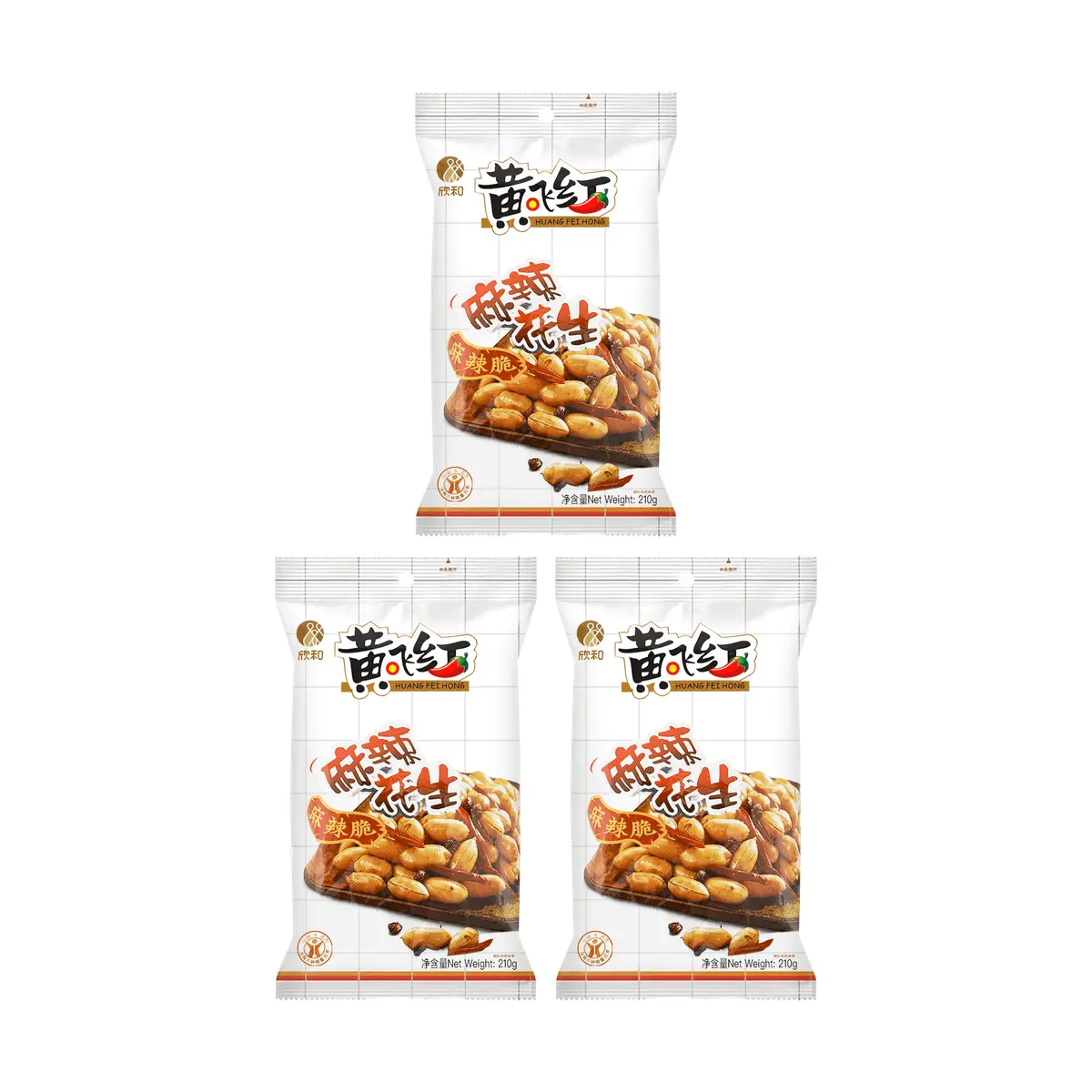 HUANGFEIHONG Spicy Peanuts 210g - 3 Pack Value Bundle | Crispy & Savory Snack for Parties & Gifting
