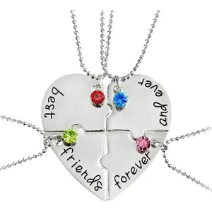 Best Friends Forever and Ever Necklace with Crystal Broken Heart Charm Pendant Set Friendship Necklace