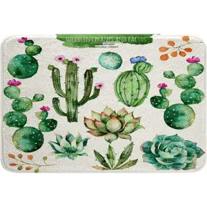 Cactus Decoration Bathroom Rugs,Boho Succulent Bath Rug,Exotic Botanical Ative Bath Mat for Bathroom,Bathroom Accessories 16"x24" Shower Absorbent