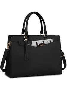 Women's 15.6 Inch Laptop Bag, PU Tote Bag, Business Office Work Bag, Waterproof Document Bag, Lightweight Handbag, Shoulder Backpack, Strap