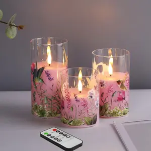 Pink Hummingbird Glass LED Candles with Remote, Flickering Flameless Candles  Operated ? 3" H 4" 5" 6"