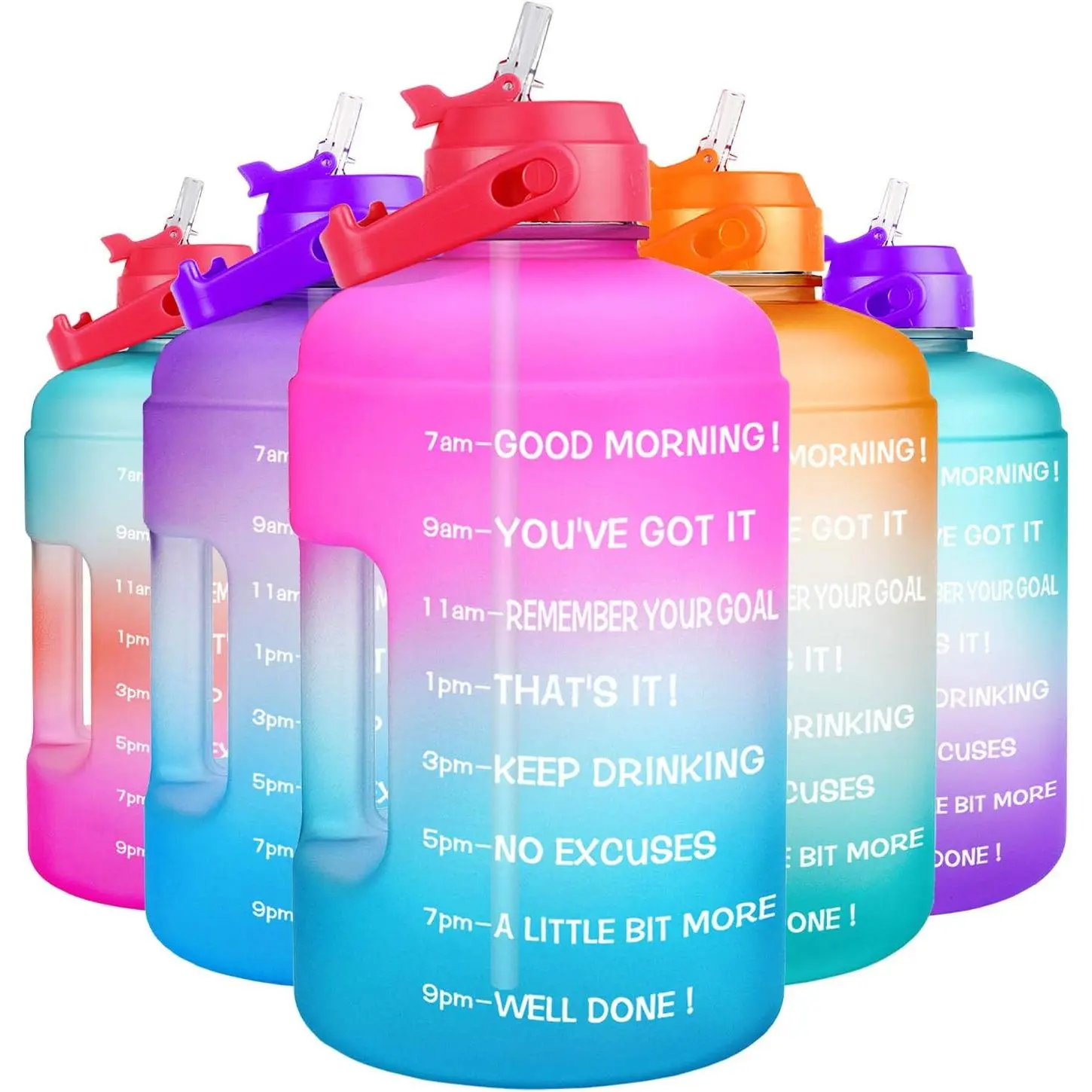 1 Gallon Water Bottle - with Straw & Motivational Time Marker Leak-Proof BPA Free Reusable Gym Sports Outdoor Large(128OZ/73OZ) Capacity Water Jug