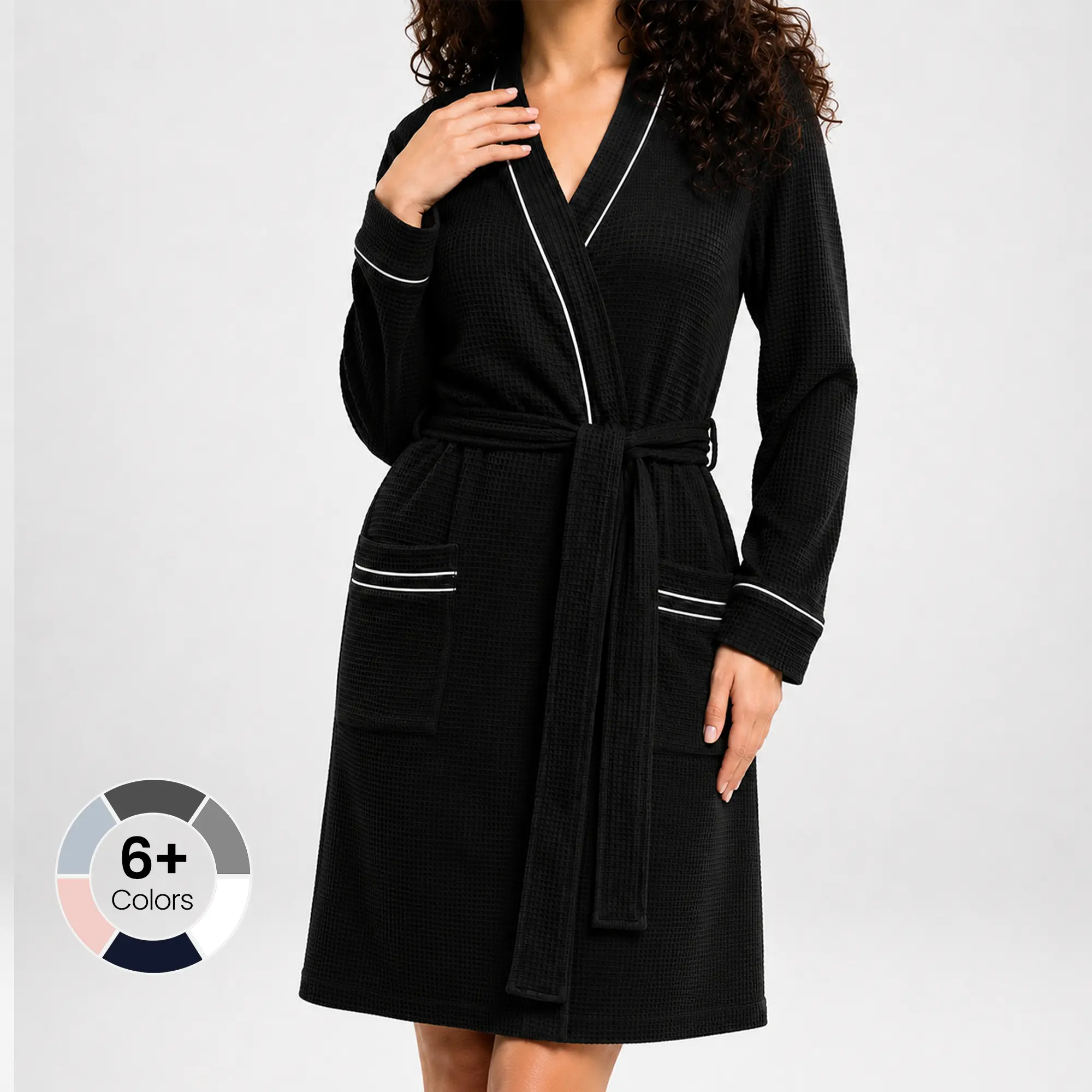 NY Threads Women's Plush Soft Waffle Knit Robe - Mid-Length Elegant Kimono Bathrobe, Breathable Lightweight Cotton Blend, Essential Everyday Casual Loungewear with Pockets, Long Sleeve, Fabrics, Comfortable, Cozy, Solid