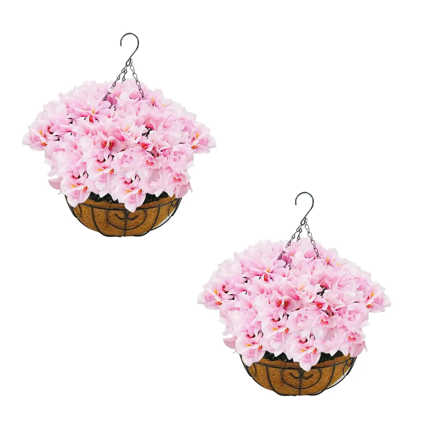 Garvee Artificial Geraniums Hanging Baskets, 2 Pack Faux Outdoor Flowers Hanging Plants, 12 PCS Lifelike Geraniums for Front Porch, Patio, Garden, Christmas Decorations, Home Indoor Outdoor Decor, Pink