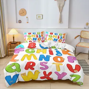 3-Piece Colorful Alphabet A-Z Print Bedding Set, Includes 1 Duvet Cover & 1/2 Pillowcases, Skin-friendly Soft Breathable Comforter Cover (No Comforter) All-season for Kids' Bedroom Decor
