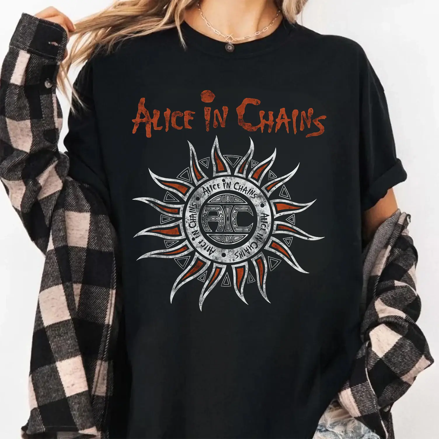 [SALE UP TO 30%] Alice In Chains Sun Logo Black Cotton Unisex Tshirt Size S-5XL Unisex Shirt Made Using 100% US Cotton, Design & Printed In The USA.